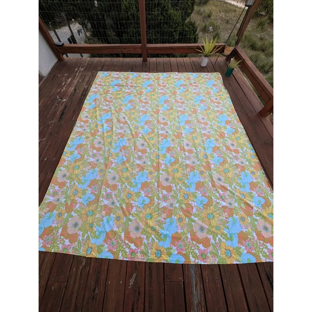 Vintage Springmaid Wondercale Queen Flat sheet 1970s Retro Floral Rajah Garden